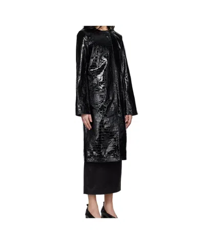 Totême Croc Embossed Leather Coat In Black