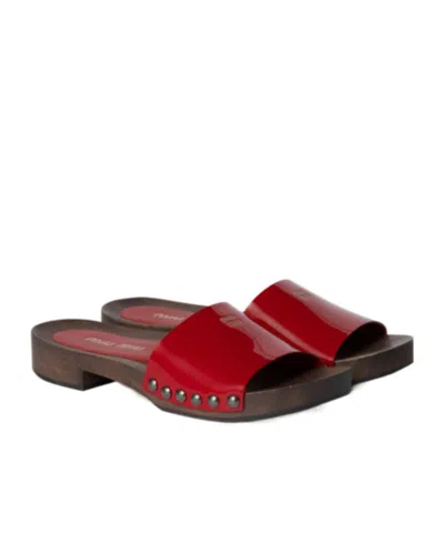 Miu Miu Logo Studded Flat Sandals In Red