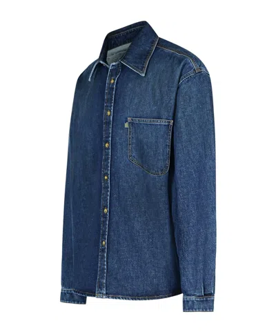 Erl Blue Shirt With Pointed Collar And Logo Patch On The Front In Blue