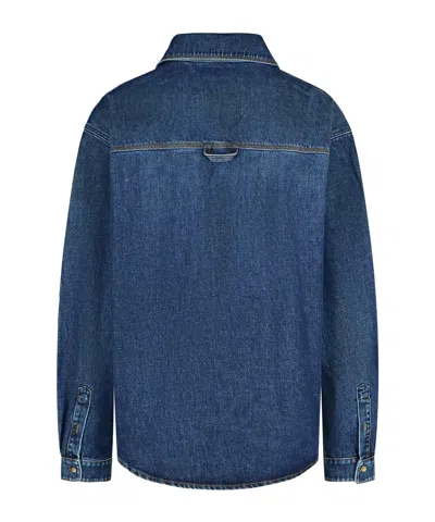 Erl Blue Shirt With Pointed Collar And Logo Patch On The Front In Blue