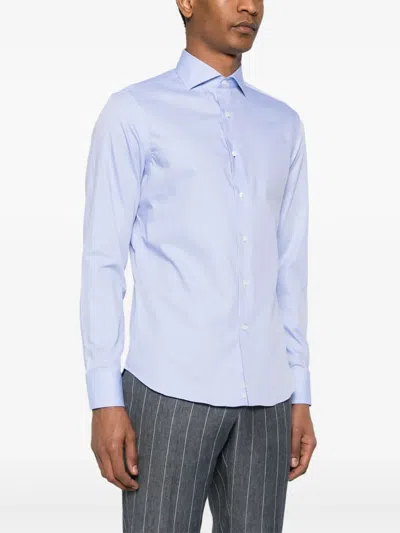 Canali Mini Check-pattern Shirt In Blue
