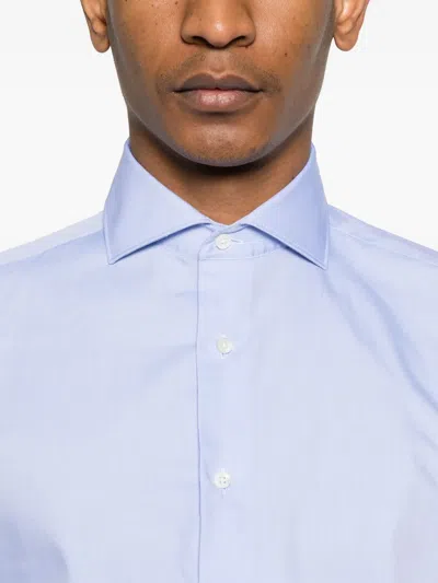 Canali Mini Check-pattern Shirt In Blue