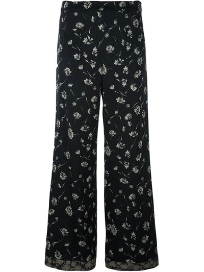 Etro Cropped Floral-print Crepe Wide-leg Pants In Black