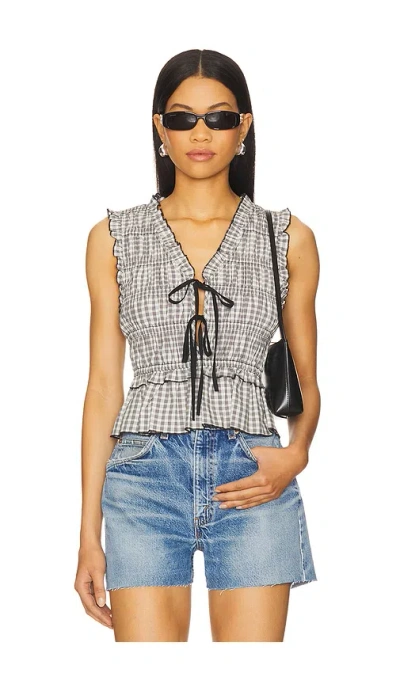 Rails Womens Ivory Jet Gingham Martine Checked Cotton-blend Poplin Top In Black