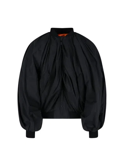 Balenciaga Draped Bomber In Technical Micro Faille In Black