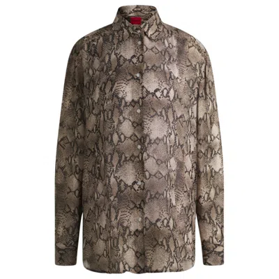 Hugo Boss Oversize-fit Blouse In Python-print Crepe De Chine In Multi
