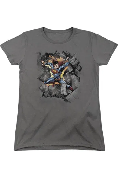 Gildan Superman Break On Through Short Sleeve Womens Tee / T-shirt In Pink