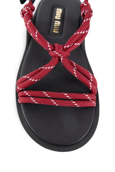Miu Miu Cord-strap Leather Sandals In Red
