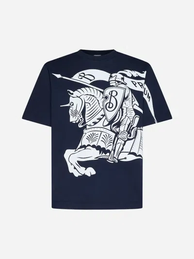 Burberry Black T-shirt With Contrasting Equestrian Knight Print In Cotton Man In Storm