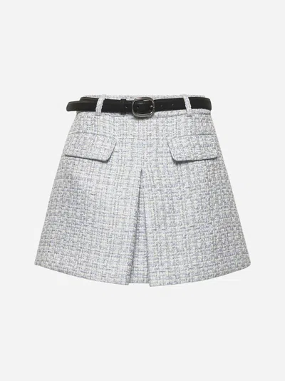 Self-portrait Light Blue Lurex Bouclé Mini Skirt