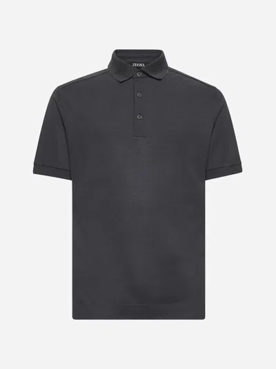 Zegna Men Grey Cotton And Silk Piquet Polo Shirt
