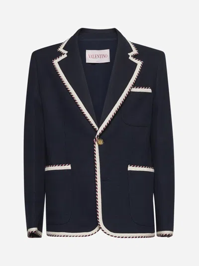 Valentino Blue Jersey Blazer With Torchon Piping