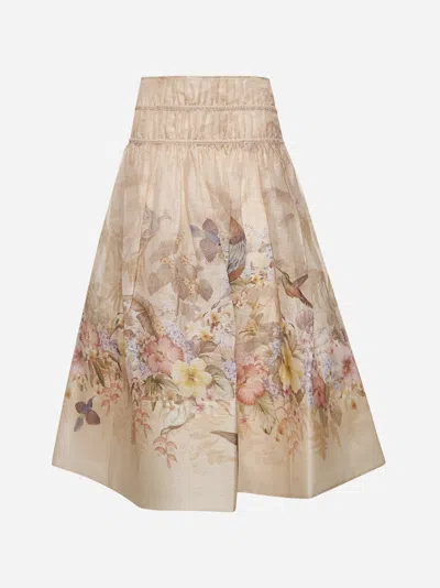 Zimmermann Women Ivory Linen And Silk Drawn Illuminate Midi Skirt In Neutral