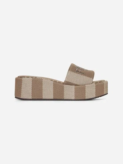 Fendi Sunshine Denim-effect Jacquard Flatform Slides
