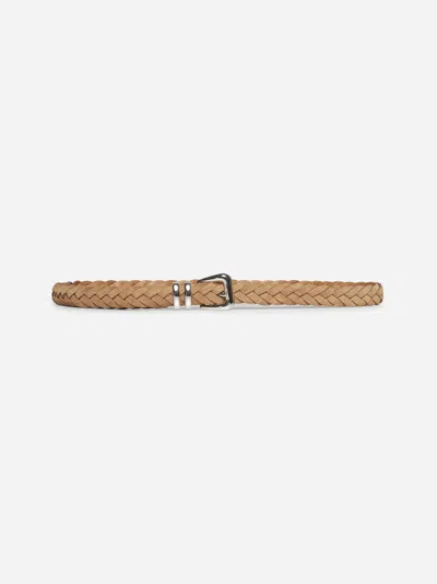 Brunello Cucinelli Beige Woven Reversed Calfskin Belt