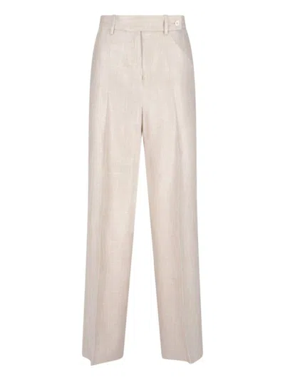 Kiton Straight Trousers With Wide Leg In Beige