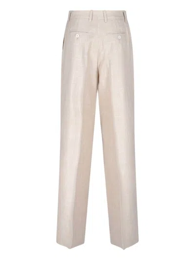 Kiton Straight Trousers With Wide Leg In Beige
