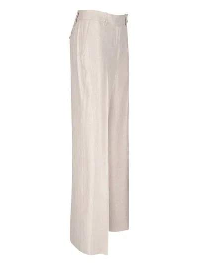 Kiton Straight Trousers With Wide Leg In Beige