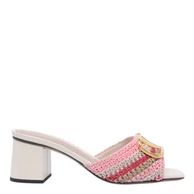 Valentino Heel Block Crochet Logo Woven Slide In White