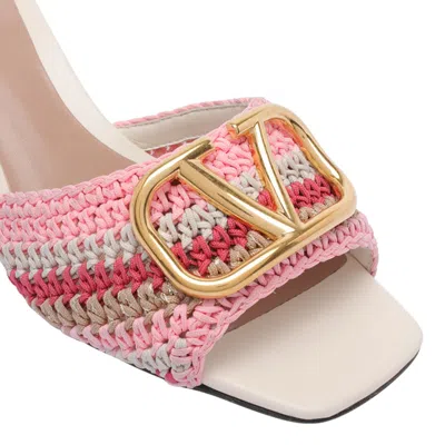 Valentino Heel Block Crochet Logo Woven Slide In White