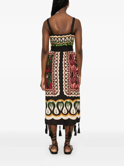 Farm Rio Coconut Tree Mixed Scarf Print Strapless Linen Blend Dress In Beige Multi