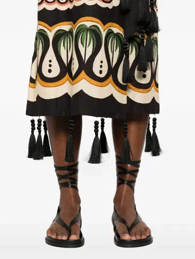 Farm Rio Coconut Tree Mixed Scarf Print Strapless Linen Blend Dress In Beige Multi