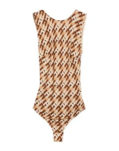 Elisabetta Franchi Woman Bodysuit Camel Size 6 Viscose In Beige