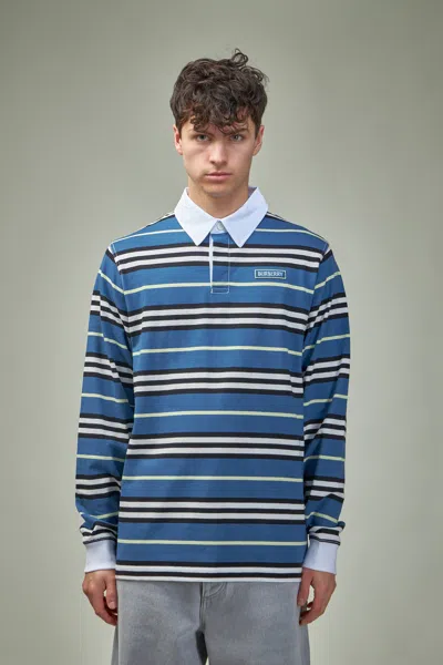 Burberry Long-sleeve Striped Cotton Polo Shirt In Blue