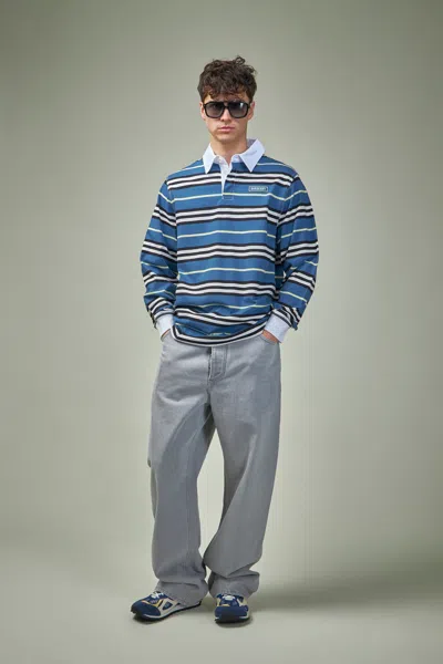 Burberry Long-sleeve Striped Cotton Polo Shirt In Blue