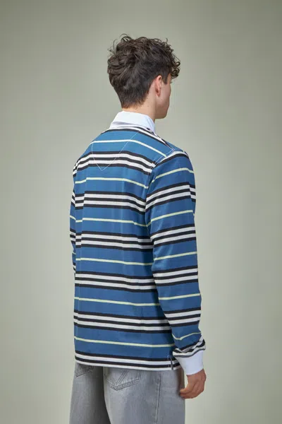 Burberry Long-sleeve Striped Cotton Polo Shirt In Blue