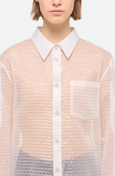 Helmut Lang Curved Bubble Pack Jacquard Sheer Button-up Shirt In Clear - C5j