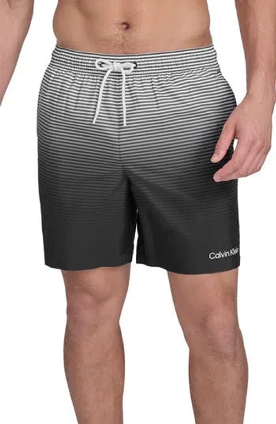 Calvin Klein Graphite Stripe Core Volley Swim Trunks In Black
