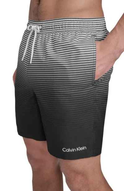 Calvin Klein Graphite Stripe Core Volley Swim Trunks In Black