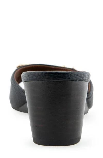 Aerosoles Women's Wava Round Toe Wedge Sandals In Black Pebbled Faux Leather