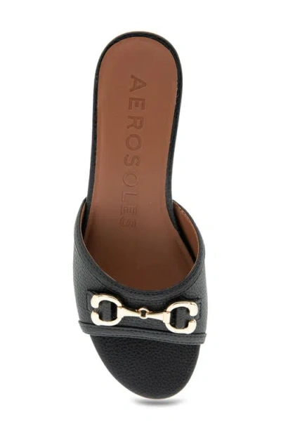 Aerosoles Women's Wava Round Toe Wedge Sandals In Black Pebbled Faux Leather