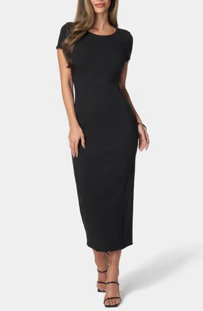 Bebe Short Sleeve Ribbed Midi Dress In Black