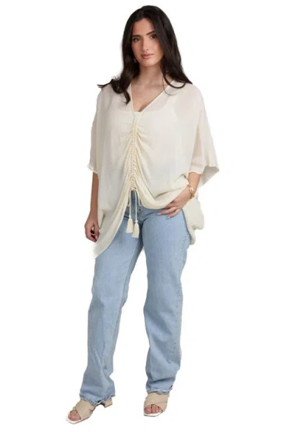 Saachi Ruched Tie Front Topper In Brown