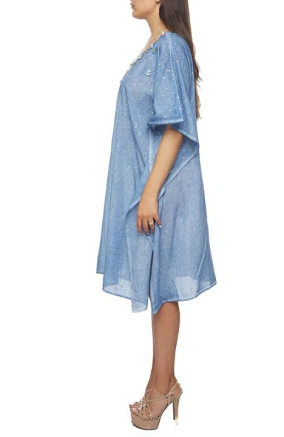 Ranee's Ranees Beaded Cotton Poncho In Blue