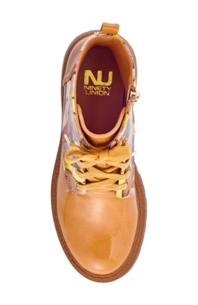 Ninety Union Freeway Lug Sole Combat Boot In Camel Multi