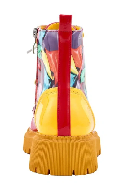 Ninety Union Freeway Lug Sole Combat Boot In Red Multi