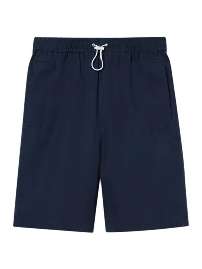 Gucci Men Navy Blue Poplin Bermuda Shorts In Multi