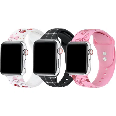 The Posh Tech Assorted 3-pack Silicone Apple Watch® Watchbands In Black/pink/white