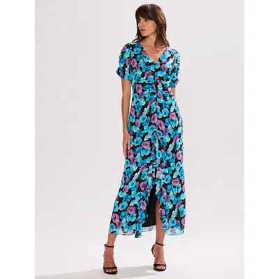 Ro&zo Mia Blue Floral Frill Front Midi Dress In Blue
