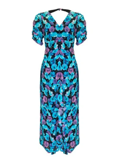 Ro&zo Mia Blue Floral Frill Front Midi Dress In Blue