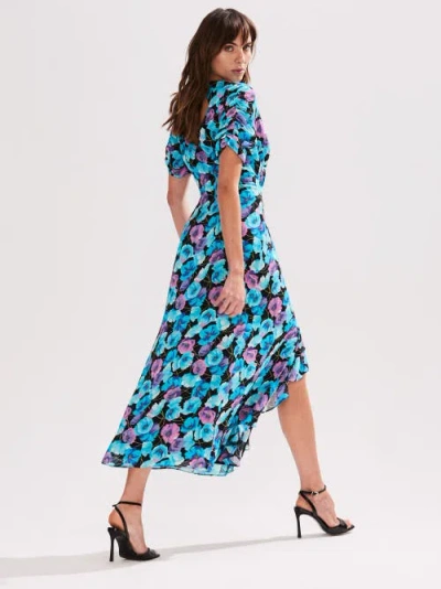 Ro&zo Mia Blue Floral Frill Front Midi Dress In Blue