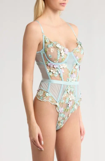 Kilo Brava Embroidered Underwire Bodysuit In Powder Blue Multi In Powder Blue Multi