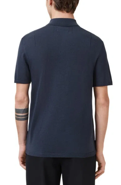 Allsaints Mode Merino Short Sleeve Polo Shirt In Navy Blue