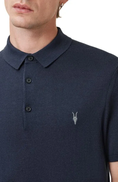 Allsaints Mode Merino Short Sleeve Polo Shirt In Navy Blue