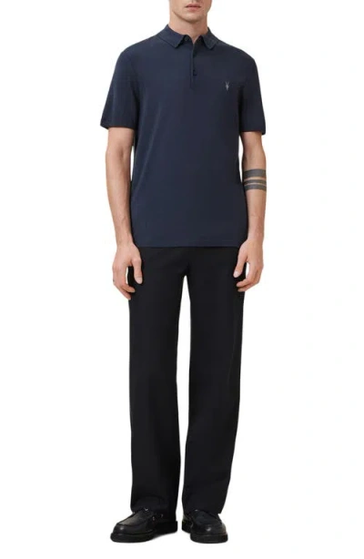 Allsaints Mode Merino Short Sleeve Polo Shirt In Navy Blue