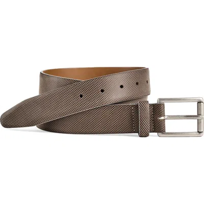 Johnston & Murphy Brushed Microcheck Leather Belt In Brown